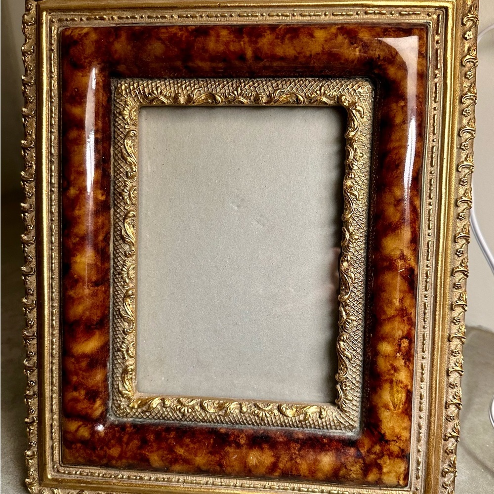 Decorative Picture Frame with Faux Amber and Gold Filigree~ Size 4 1/2”x 6 1/2”
